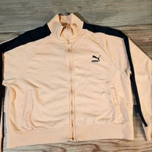 Women cropped peach puma zipper sweater